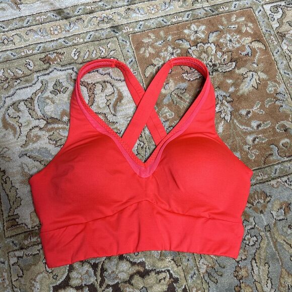 Athleta Sports Bra Small Adjustable Side Neon Red Coral Be Bold - Picture 1 of 8